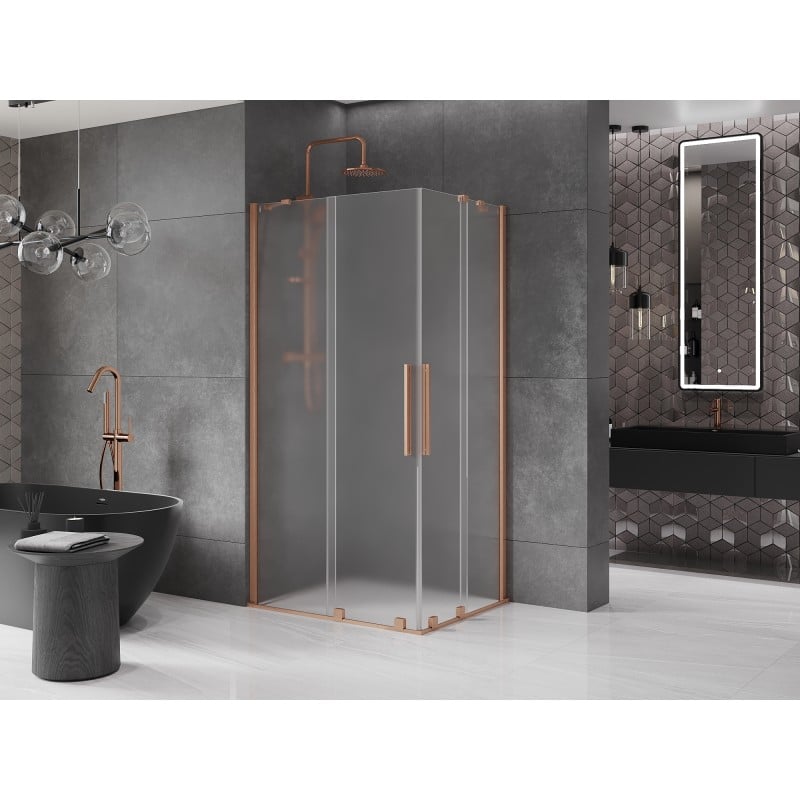 Mexen Velar Duo cabine de douche coulissante 90 x 80 cm, givre, cuivre brossé - 871-090-080-32-65