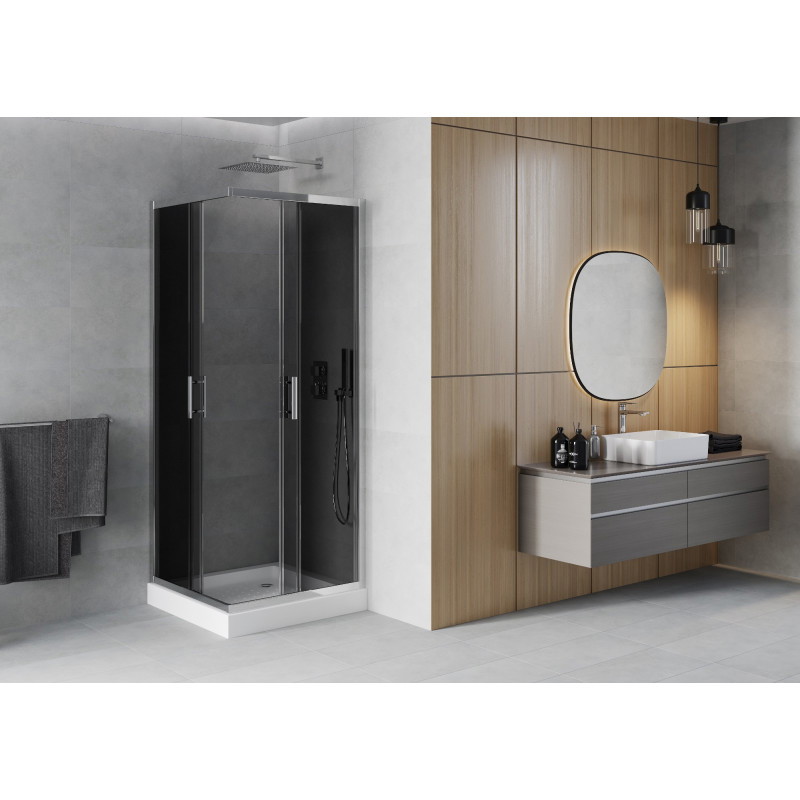 Mexen Rio cabine de douche carrée 90 x 90 cm, graphite, chrome + receveur, blanc - 860-090-090-01-40-4510