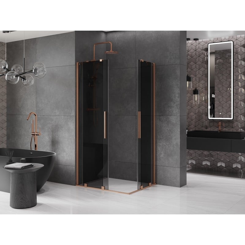 Mexen Velar Duo cabine de douche coulissante 90 x 80 cm, graphite, cuivre brossé - 871-090-080-42-65