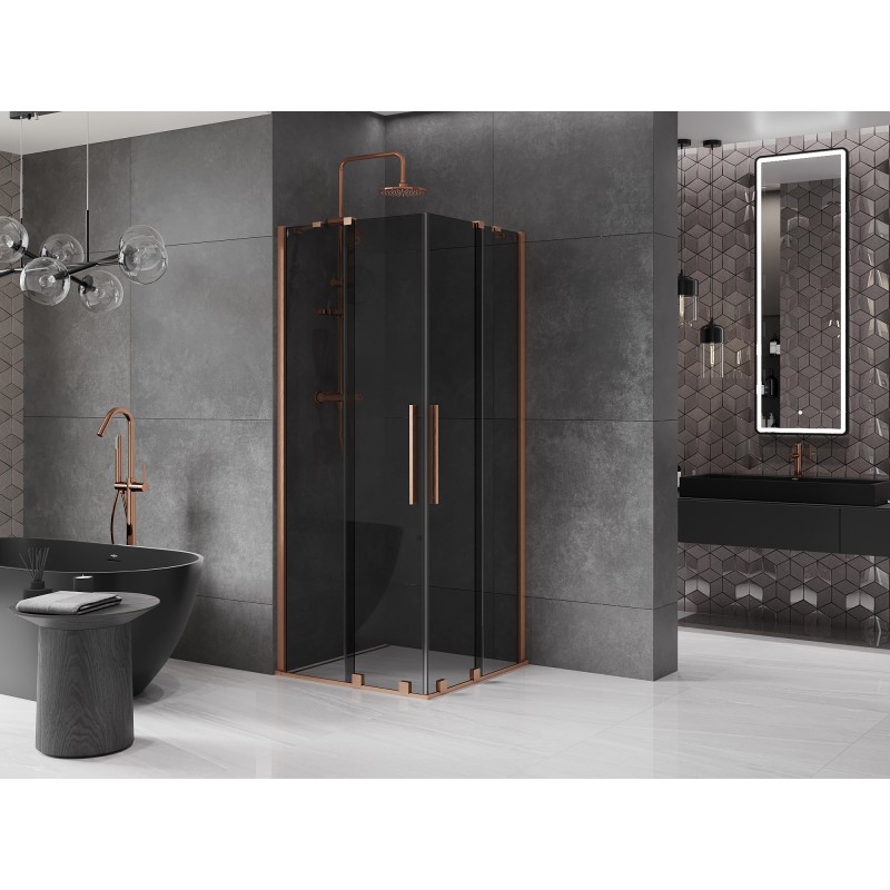 Mexen Velar Duo cabine de douche coulissante 90 x 90 cm, graphite, cuivre brossé - 871-090-090-42-65