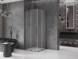 Mexen Velar Duo cabine de douche coulissante 90 x 90 cm, verre givré, gun gray brossé - 871-090-090-32-66