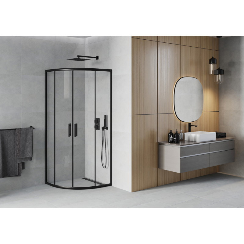 Mexen Rio cabine de douche semi-circulaire 80 x 80 cm, transparente, noire - 863-080-080-70-00