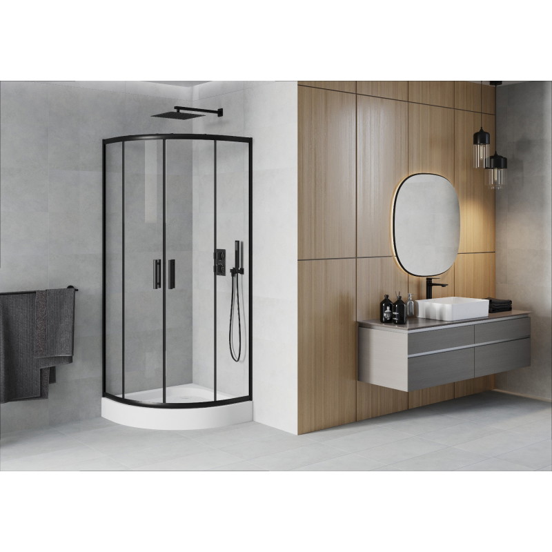 Mexen Rio cabine de douche semi-circulaire 70 x 70 cm, transparent, noir + bac à douche, blanc - 863-070-070-70-00-4710