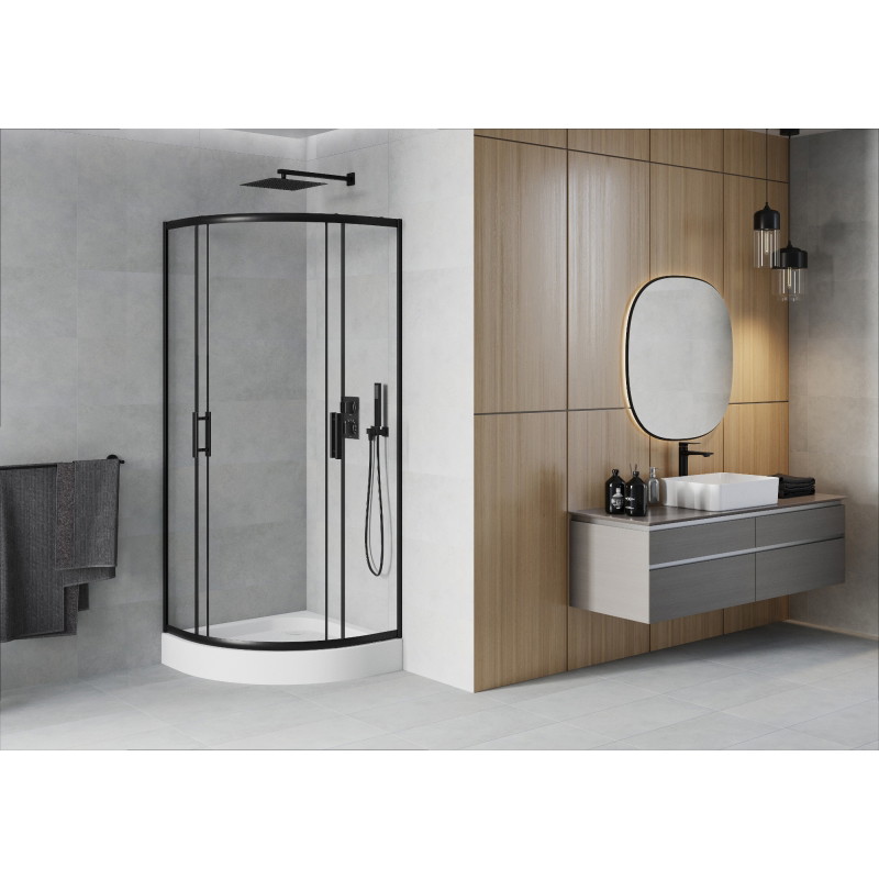 Mexen Rio cabine de douche semi-circulaire 70 x 70 cm, transparent, noir + bac à douche, blanc - 863-070-070-70-00-4710