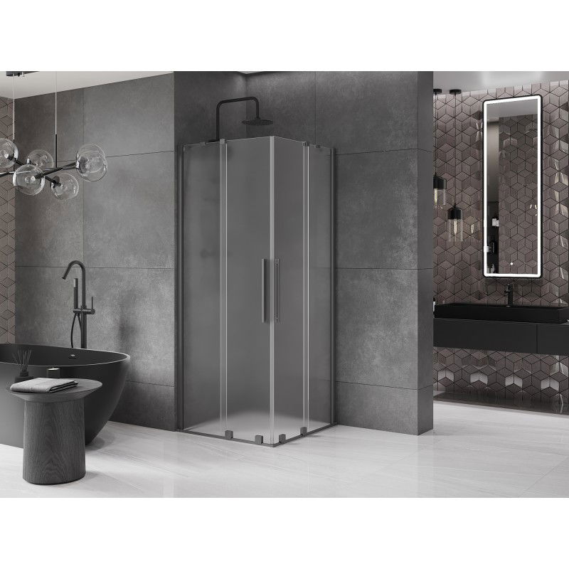 Mexen Velar Duo cabine de douche coulissante 100 x 100 cm, givré, gun metal - 871-100-100-32-95