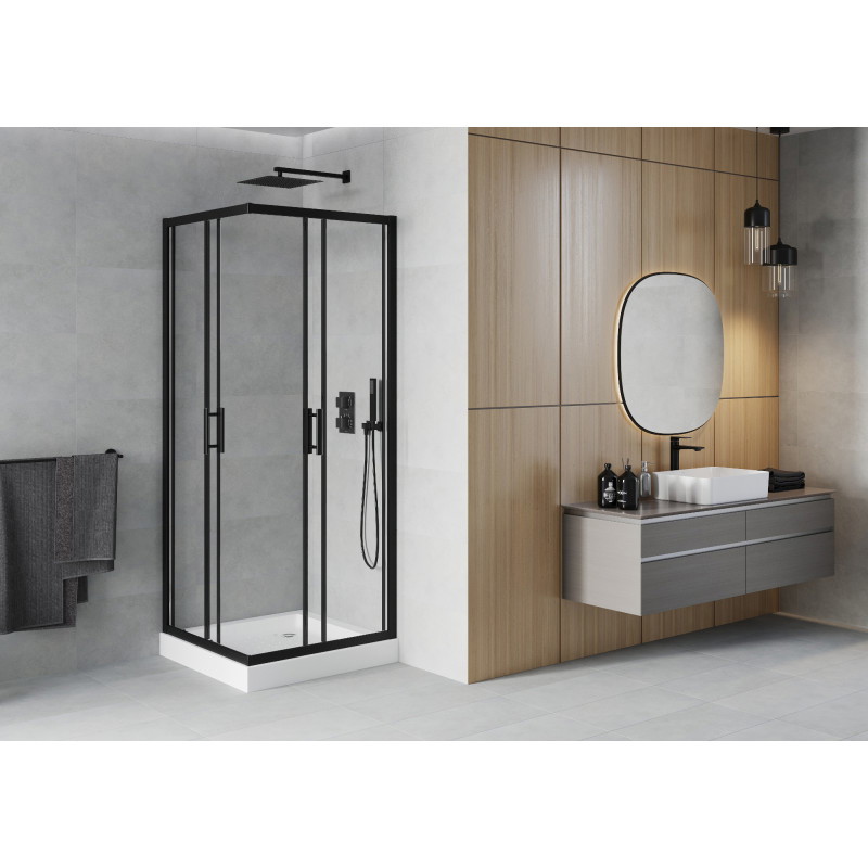 Mexen Rio cabine de douche carrée 80 x 80 cm, transparent, noir + receveur, blanc - 860-080-080-70-00-4510