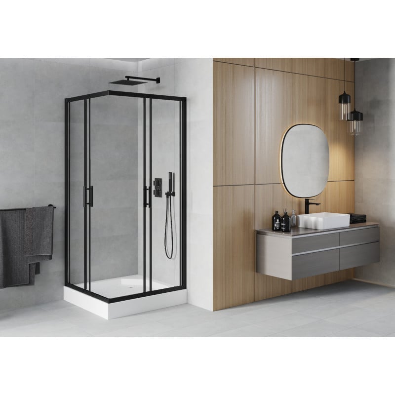 Mexen Rio cabine de douche carrée 90 x 90 cm, transparente, noire + receveur de douche, blanc - 860-090-090-70-00-4510
