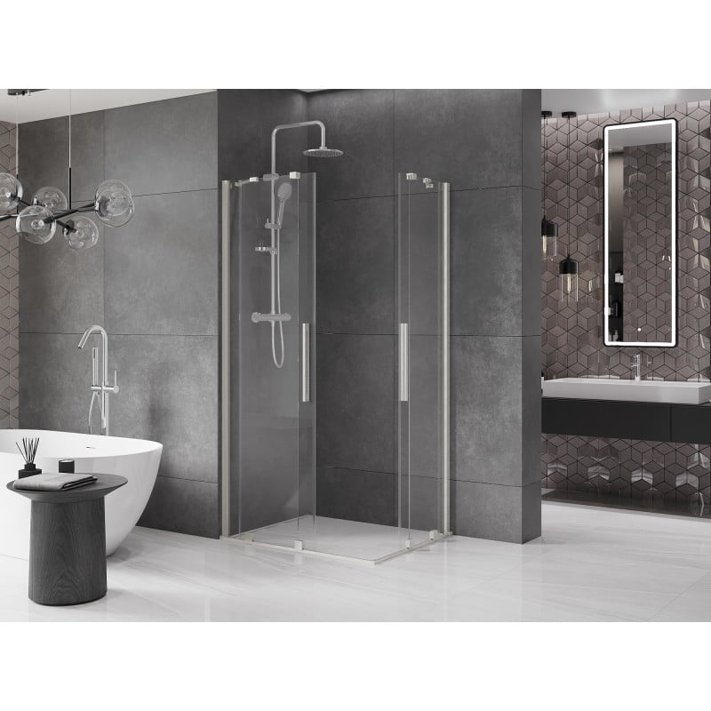 Mexen Velar Duo cabine de douche coulissante 90 x 80 cm, transparent, nickel brossé - 871-090-080-02-97