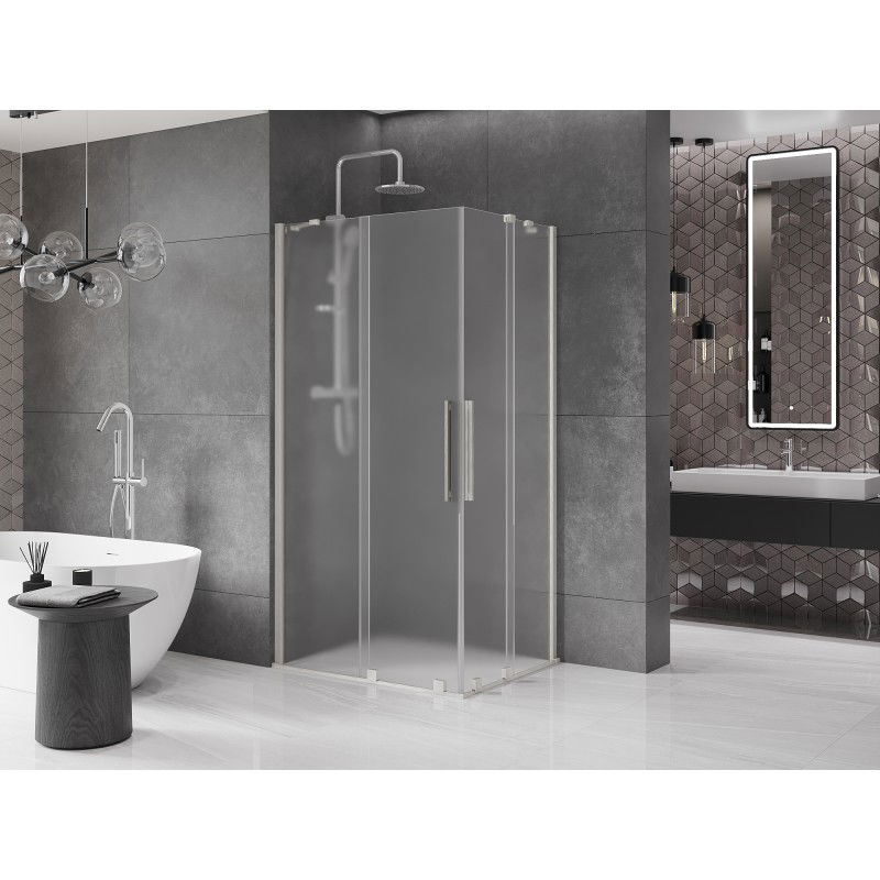 Mexen Velar Cabine de douche coulissante Duo 90 x 80 cm, givré, nickel brossé - 871-090-080-32-97