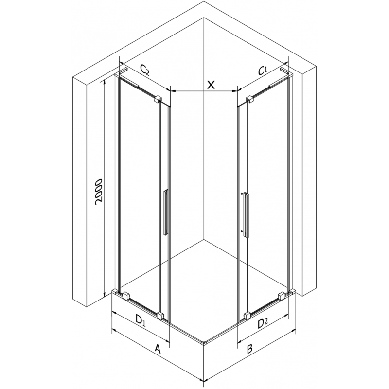 Mexen Velar L Douche à deux portes coulissantes 100 x 90 cm, dépoli, chromé - 871-100-090-02-33-01
