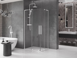 Mexen Velar L Duo cabine de douche coulissante 90 x 80 cm, transparent, blanc - 871-090-080-02-03-20