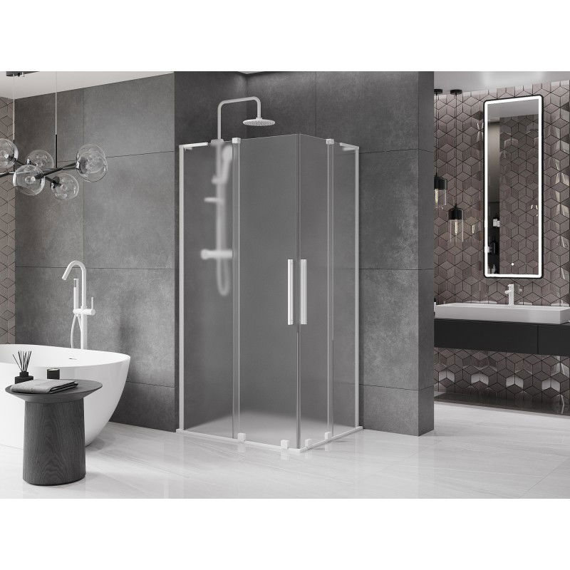 Mexen Velar L Duo cabine de douche coulissante 90 x 80 cm, givrée, blanche - 871-090-080-02-33-20