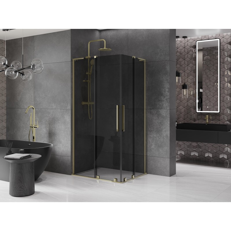 Mexen Velar L Duo cabine de douche coulissante 90 x 80 cm, graphite, or - 871-090-080-02-43-50