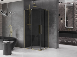 Mexen Velar L Duo cabine de douche coulissante 90 x 80 cm, graphite, or - 871-090-080-02-43-50