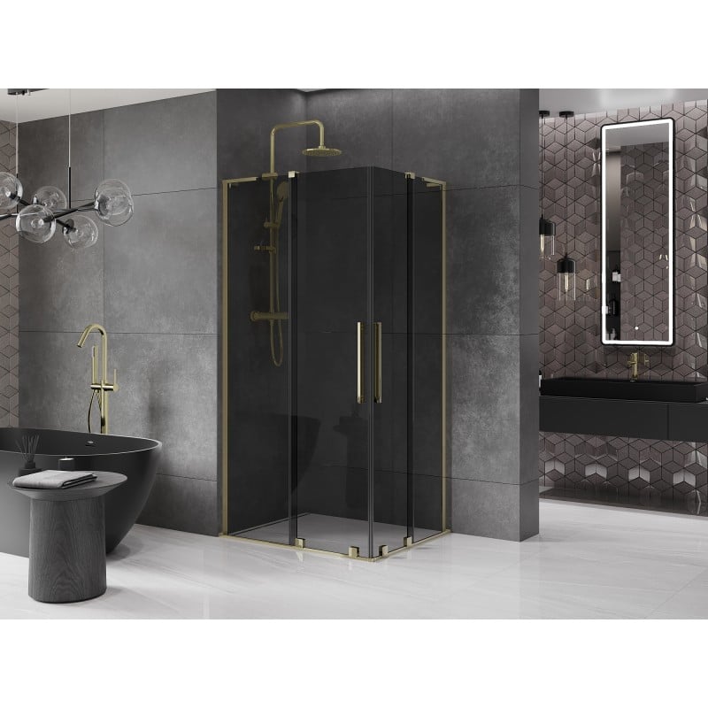 Mexen Velar L Duo cabine de douche coulissante 100 x 90 cm, graphite, or - 871-100-090-02-43-50