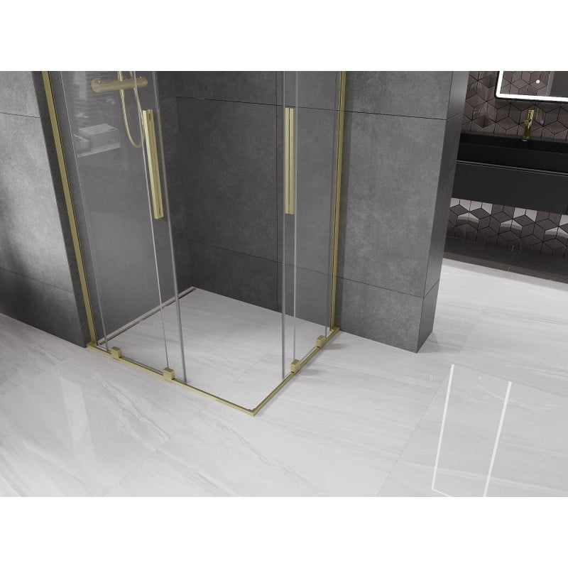 Mexen Velar L Duo cabine de douche coulissante 90 x 80 cm, transparent, or brossé - 871-090-080-02-03-55