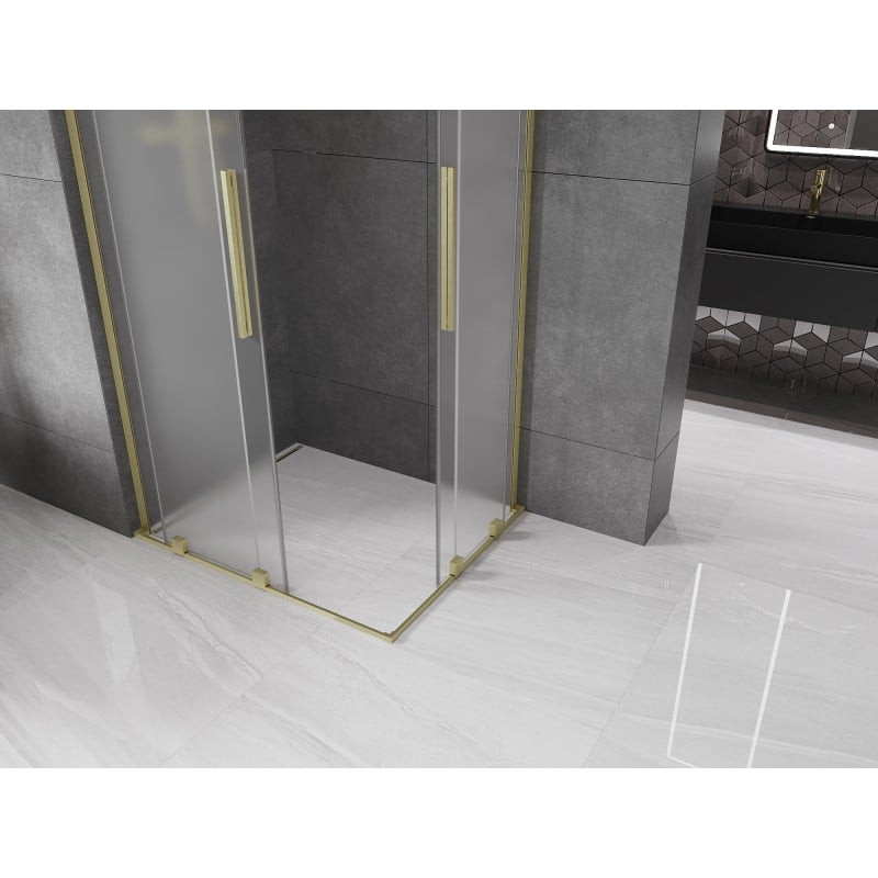 Mexen Velar L Duo cabine de douche coulissante 100 x 90 cm, dépoli, or brossé - 871-100-090-02-33-55