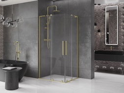 Mexen Velar L Duo cabine de douche coulissante 90 x 80 cm, transparent, or brossé - 871-090-080-02-03-55