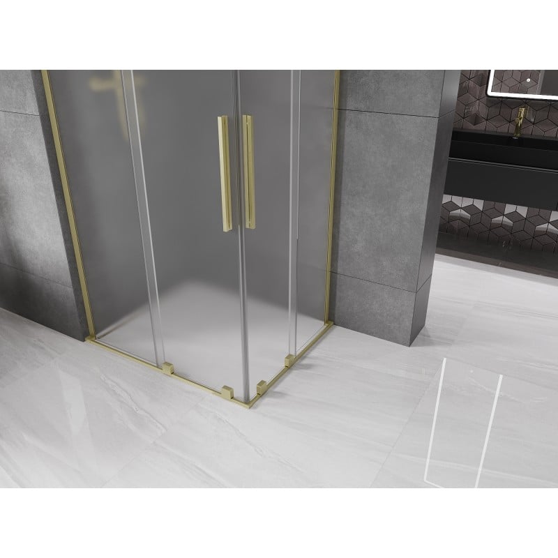 Mexen Velar L Duo cabine de douche coulissante 100 x 90 cm, dépoli, or brossé - 871-100-090-02-33-55