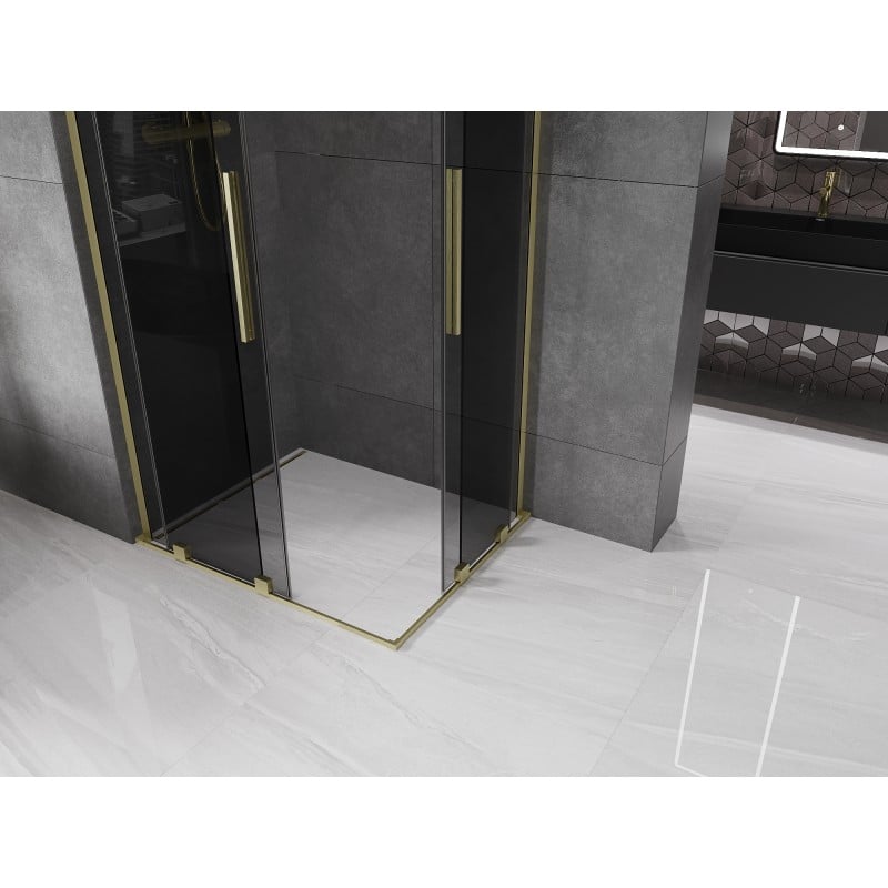Mexen Velar L Duo cabine de douche coulissante 90 x 80 cm, graphite, or brossé - 871-090-080-02-43-55