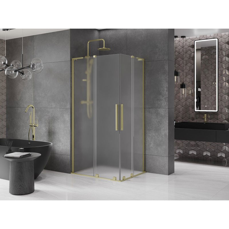 Mexen Velar L Duo cabine de douche coulissante 90 x 80 cm, givrée, or brossé - 871-090-080-02-33-55