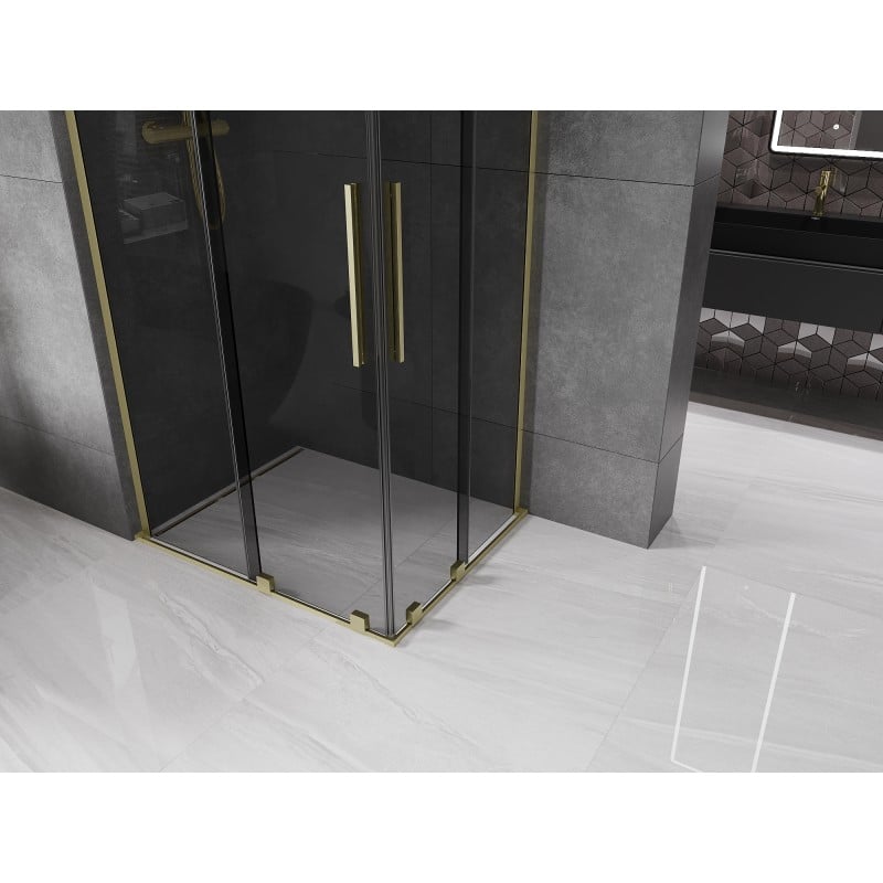 Mexen Velar L Duo cabine de douche coulissante 90 x 80 cm, graphite, or brossé - 871-090-080-02-43-55