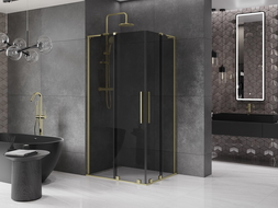 Mexen Velar L Duo cabine de douche coulissante 100 x 90 cm, graphite, or brossé - 871-100-090-02-43-55