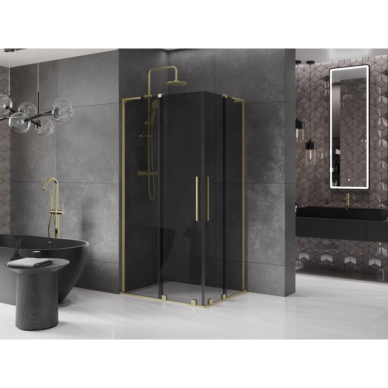 Mexen Velar L Duo cabine de douche coulissante 90 x 80 cm, graphite, or brossé - 871-090-080-02-43-55