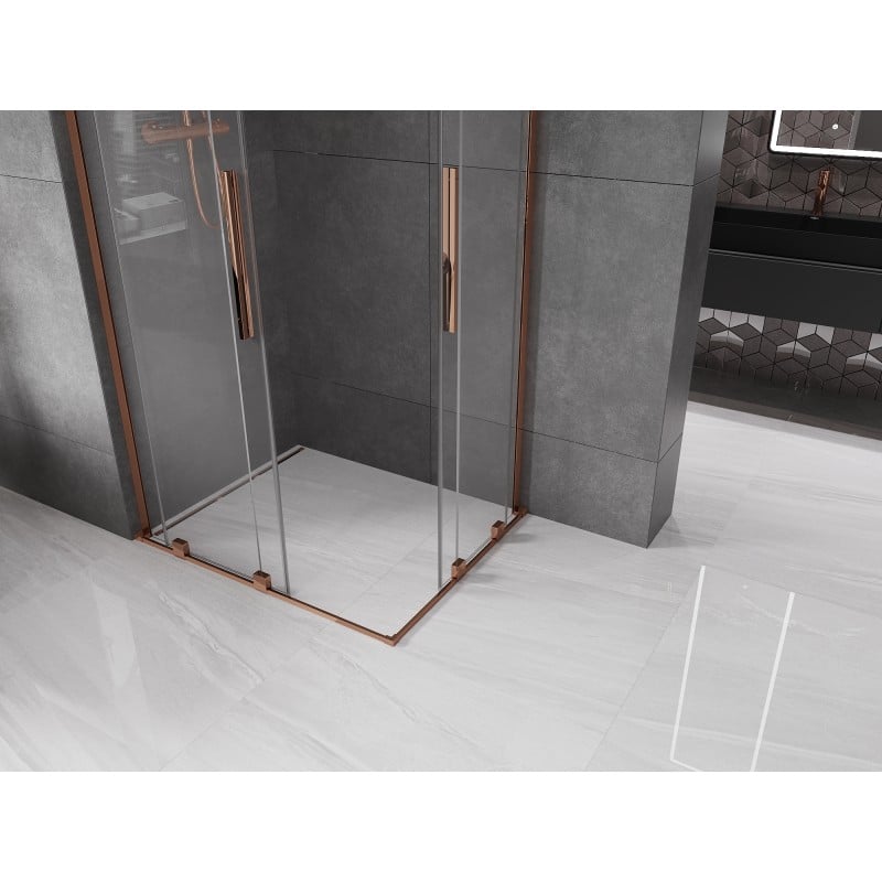 Mexen Velar L Duo cabine de douche coulissante 100 x 90 cm, transparent, or rose - 871-100-090-02-03-60