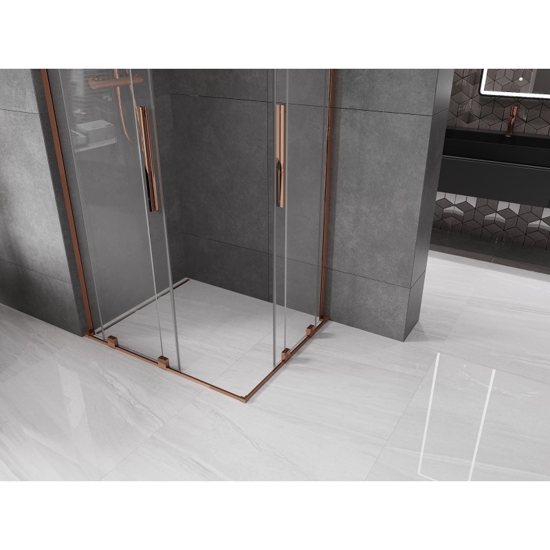 Mexen Velar L Duo cabine de douche coulissante 90 x 80 cm, transparent, or rose - 871-090-080-02-03-60