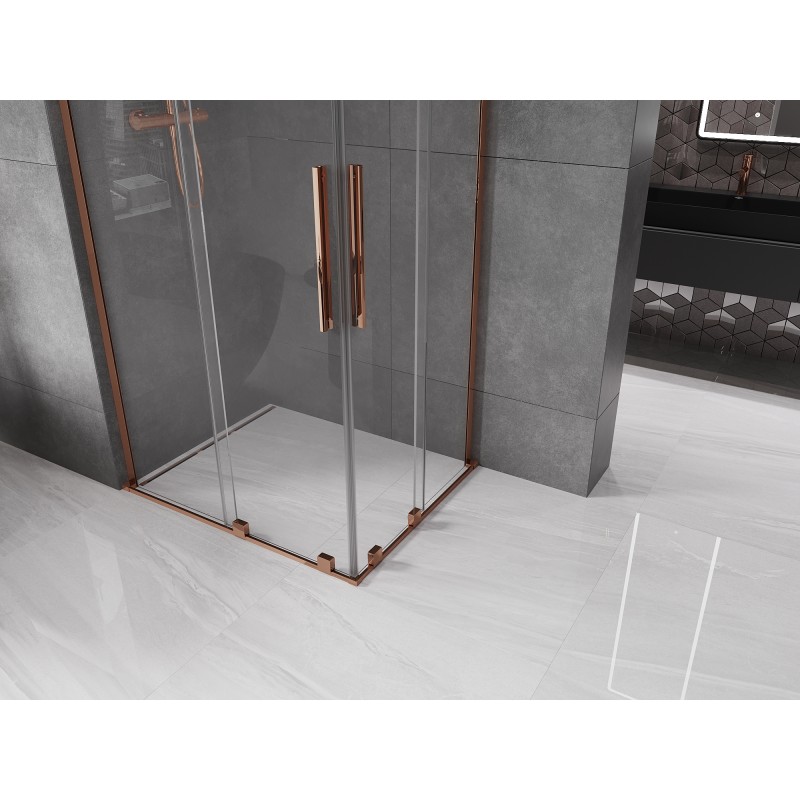 Mexen Velar L Duo cabine de douche coulissante 90 x 80 cm, transparent, or rose - 871-090-080-02-03-60