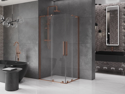 Mexen Velar L Duo cabine de douche coulissante 90 x 80 cm, transparent, or rose - 871-090-080-02-03-60