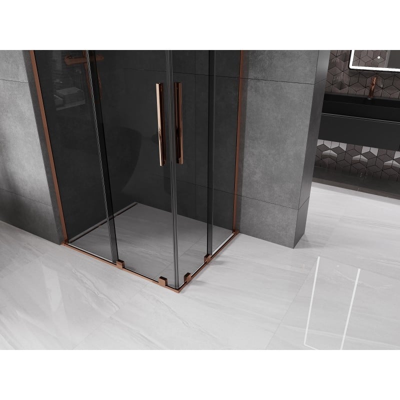 Mexen Velar L Duo cabine de douche coulissante 90 x 80 cm, graphite, or rose - 871-090-080-02-43-60