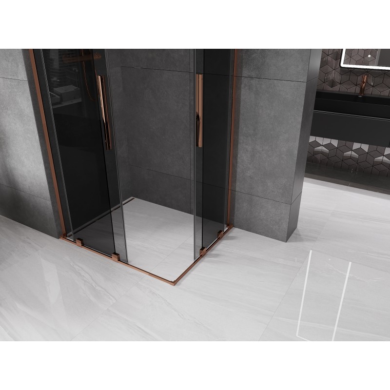 Mexen Velar L Duo cabine de douche coulissante 90 x 80 cm, graphite, or rose - 871-090-080-02-43-60