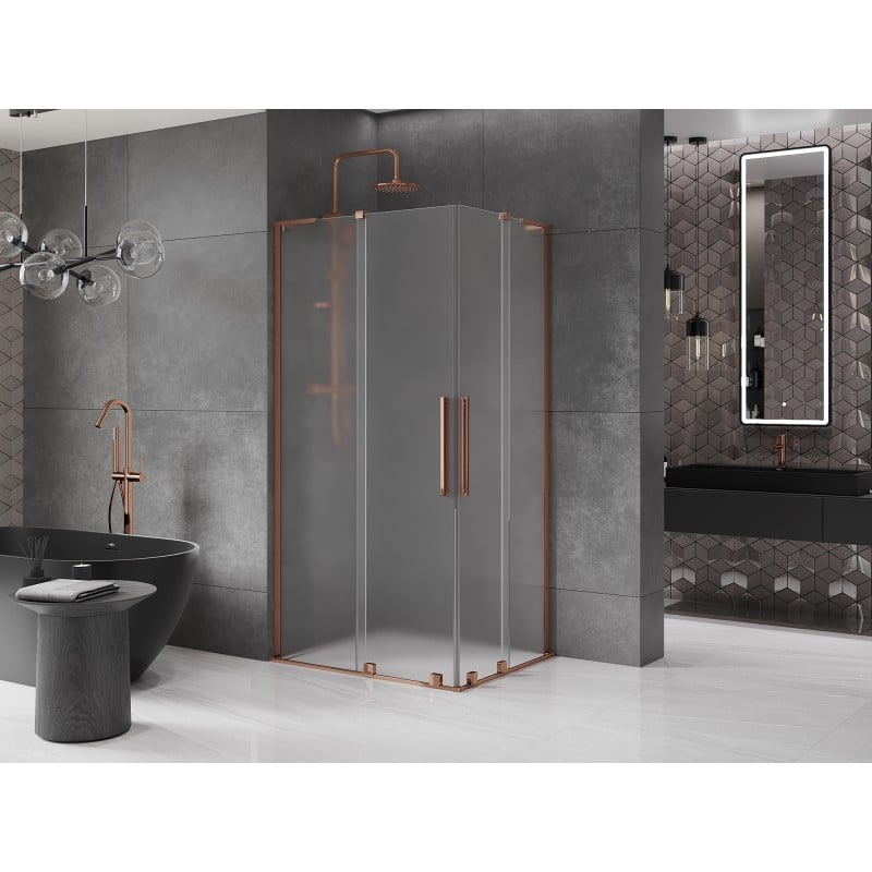 Mexen Velar L Duo cabine de douche coulissante 100 x 90 cm, givre, or rose - 871-100-090-02-33-60
