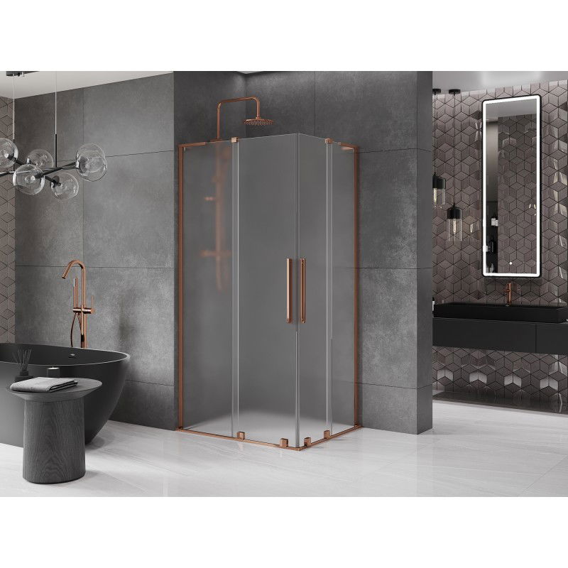 Mexen Velar L Duo cabine de douche coulissante 90 x 80 cm, givrée, or rose - 871-090-080-02-33-60