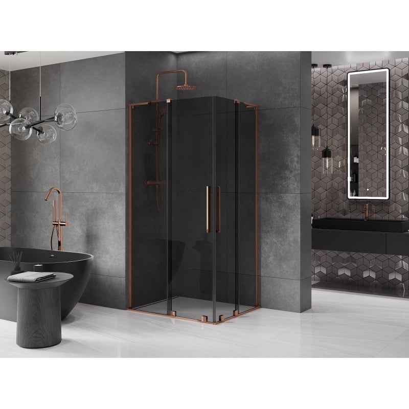 Mexen Velar L Duo cabine de douche coulissante 90 x 80 cm, graphite, or rose - 871-090-080-02-43-60