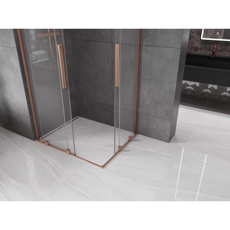 Mexen Velar L Duo cabine de douche coulissante 90 x 80 cm, transparent, cuivre brossé - 871-090-080-02-03-65