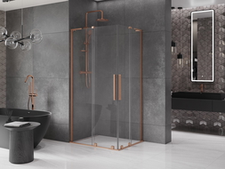 Mexen Velar L Duo cabine de douche coulissante 90 x 80 cm, transparent, cuivre brossé - 871-090-080-02-03-65