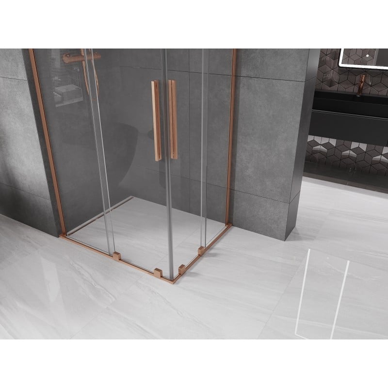 Mexen Velar L Duo cabine de douche coulissante 90 x 80 cm, transparent, cuivre brossé - 871-090-080-02-03-65