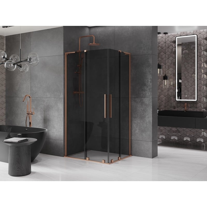 Mexen Velar L Duo cabine de douche coulissante 90 x 80 cm, graphite, cuivre brossé - 871-090-080-02-43-65