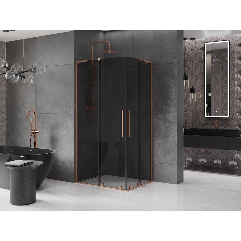 Mexen Velar L Duo cabine de douche coulissante 100 x 90 cm, graphite, cuivre brossé - 871-100-090-02-43-65