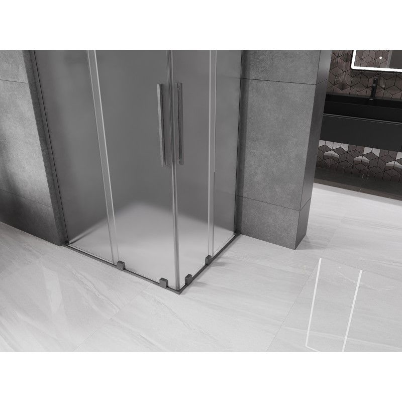 Mexen Velar L Duo cabine de douche coulissante 100 x 90 cm, verre givré, gris ardoise brossé - 871-100-090-02-33-66