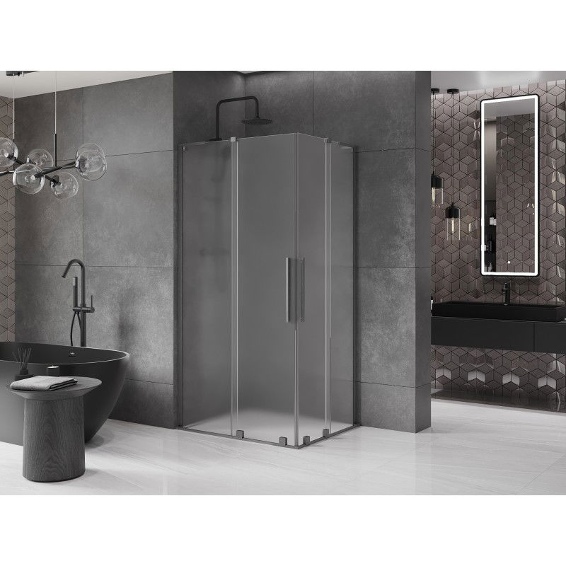 Mexen Velar L Duo cabine de douche coulissante 90 x 80 cm, givré, gris pistolet brossé - 871-090-080-02-33-66