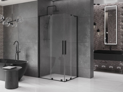 Mexen Velar L Duo cabine de douche coulissante 90 x 80 cm, transparent, noir - 871-090-080-02-03-70
