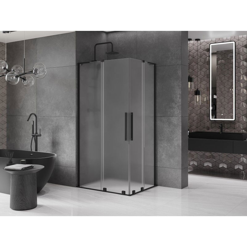 Mexen Velar L Duo cabine de douche coulissante 100 x 90 cm, givrée, noire - 871-100-090-02-33-70