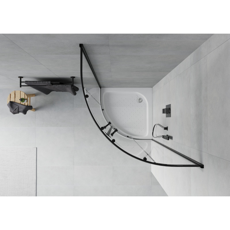 Mexen Rio cabine de douche semi-circulaire 90 x 90 cm, transparent, noire + receveur, blanc - 863-090-090-70-00-4710