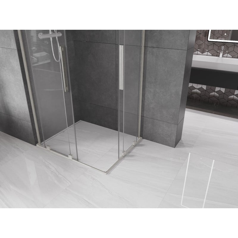 Mexen Velar L Duo cabine de douche coulissante 90 x 80 cm, transparent, nickel brossé - 871-090-080-02-03-97