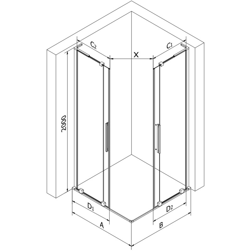 Mexen Velar L Duo cabine de douche coulissante 100 x 90 cm, graphite, nickel brossé - 871-100-090-02-43-97