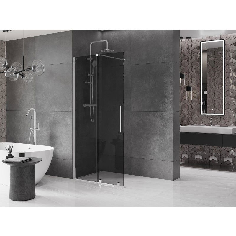 Mexen Velar paroi de douche coulissante Walk-in 90 x 200 cm, graphite 8 mm, chrome - 871-090-000-43-01